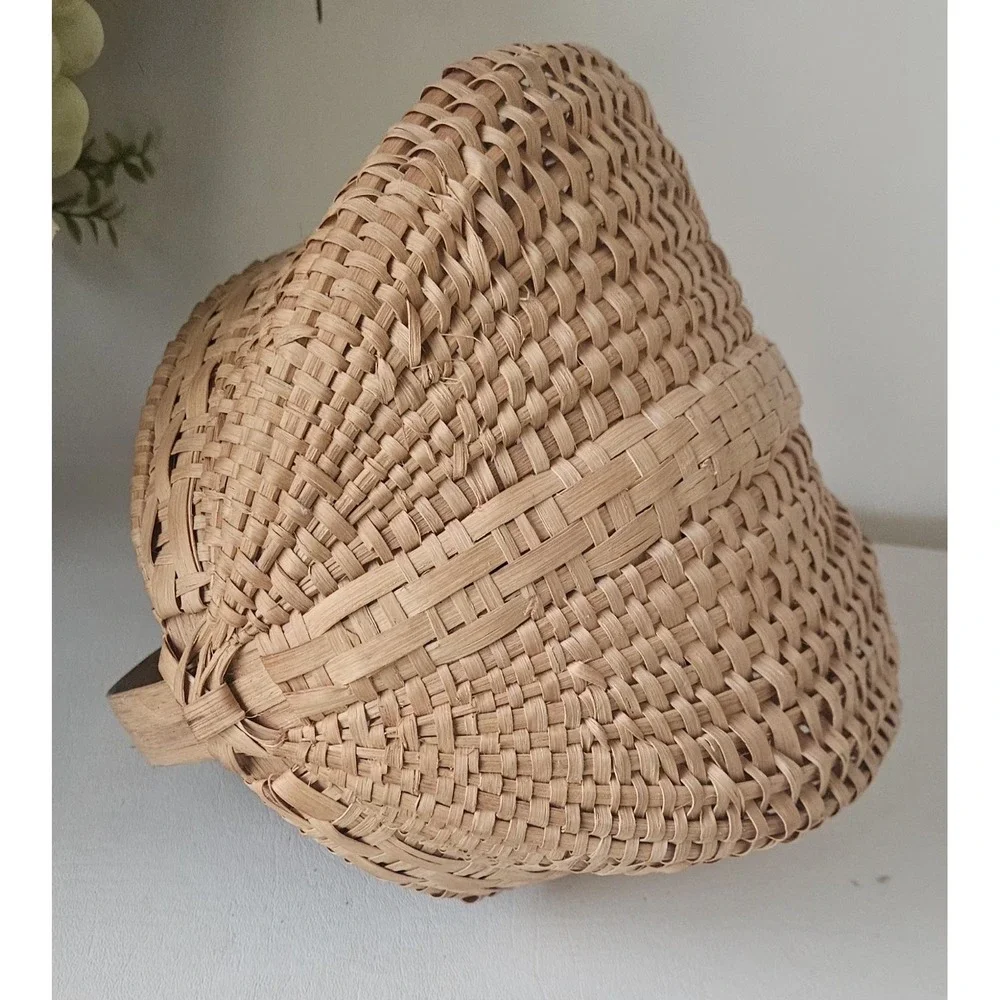 Antique Hand-Woven Gathering Basket Bentwood Handle 9